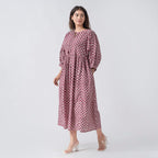 La Marey Cotton Block Dress (Size 132x1 cm) - Burgundy & Navy