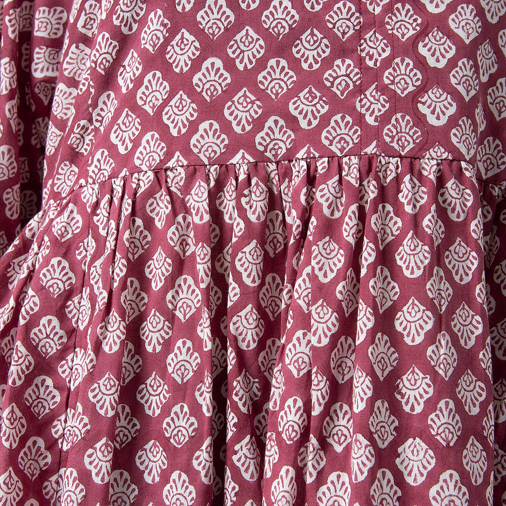 La Marey Cotton Block Dress (Size 132x1 cm) - Burgundy & Navy