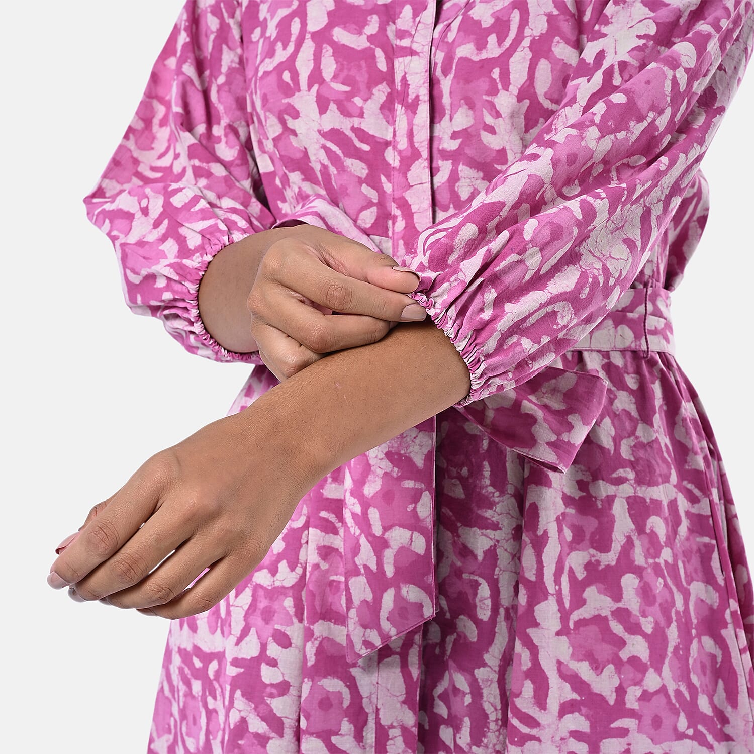 Sukriti 100 % Cotton Hand Block Print Dress with Belt (Size L) - Pink 7989710 9