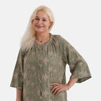 La Marey Cotton Embroidered Short Sleeve Top (Size - L-XL, 16-22) - Moss Green