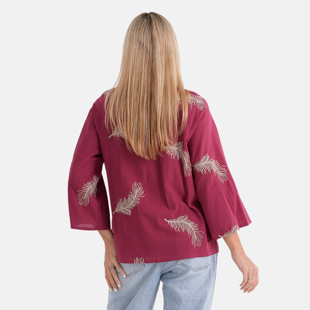 La Marey Cotton Embroidery Long-Sleeve Blouse (Size 16 to 22) - Red V32532810 3