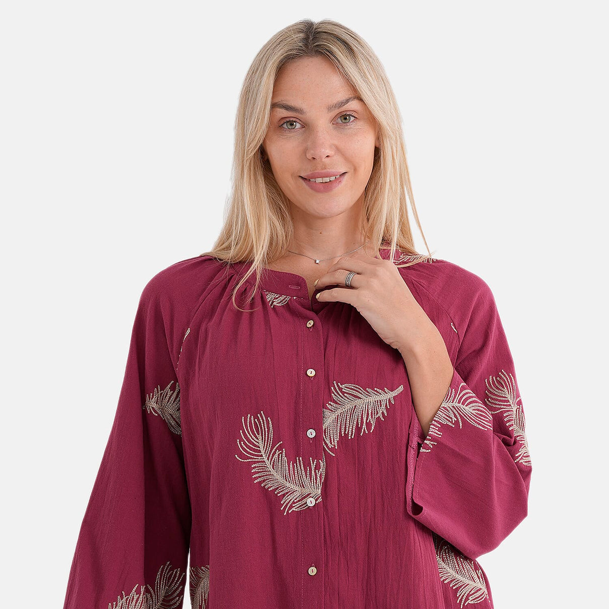 La Marey Cotton Embroidery Long-Sleeve Blouse (Size 16 to 22) - Red V32532810 6