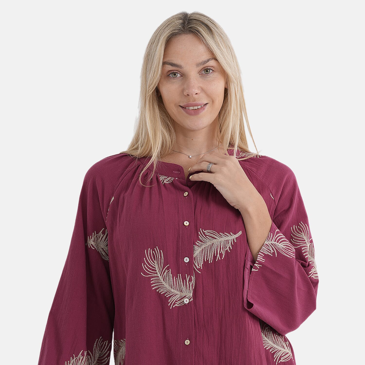 La Marey Cotton Embroidery Long-Sleeve Blouse (Size 16 to 22) - Red V32532810 6