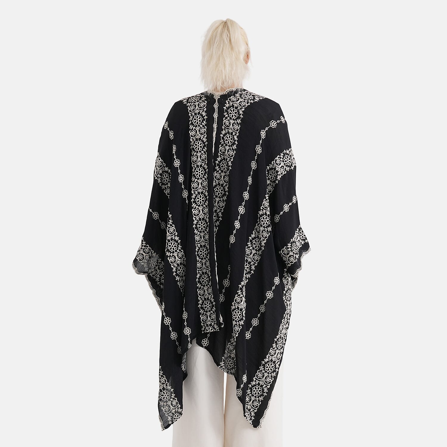 La Marey Cotton Embroidery Midi Kimono (One Size) - Black V32539101 3