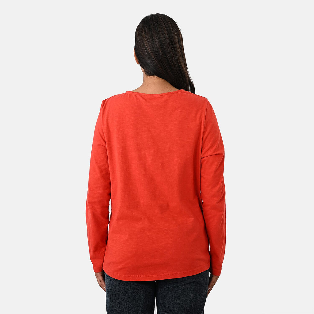 La Marey Cotton Floral Heart Embroidered full Sleve T-Shirt (Size L, 16 to 18) - Red