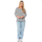 La Marey Cotton Thin Stripe 3-4 Length Sleeve Top (Size 12) - Blue