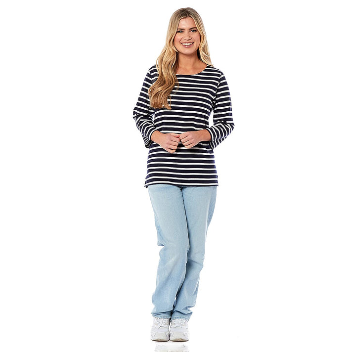 La Marey Cotton Thin Stripe 3/4 Length Sleeve Top (Size 18) - Navy V32667698 1