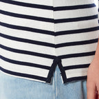 La Marey Cotton Thin Stripe 3-4 Length Sleeve Top (Size 12) - Blue