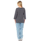 La Marey Cotton Thin Stripe 3-4 Length Sleeve Top (Size 18) - Navy