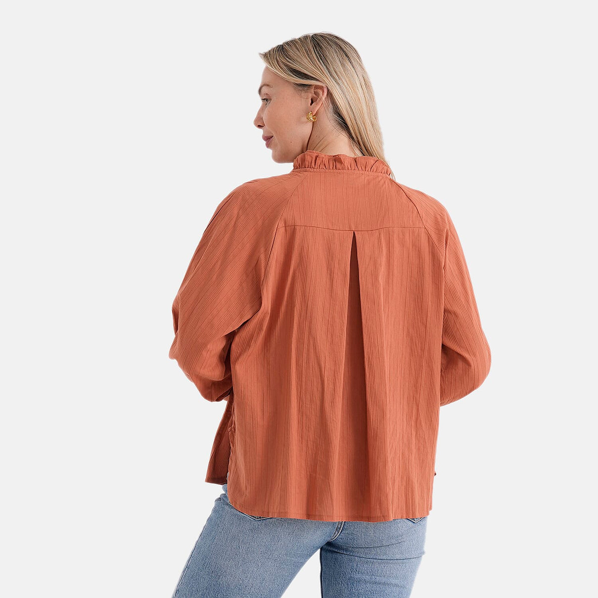 La Marey 100% Cotton Button-Down Ruffle Collar Blouse (Size 16 to 18) - Orange 8413697 3