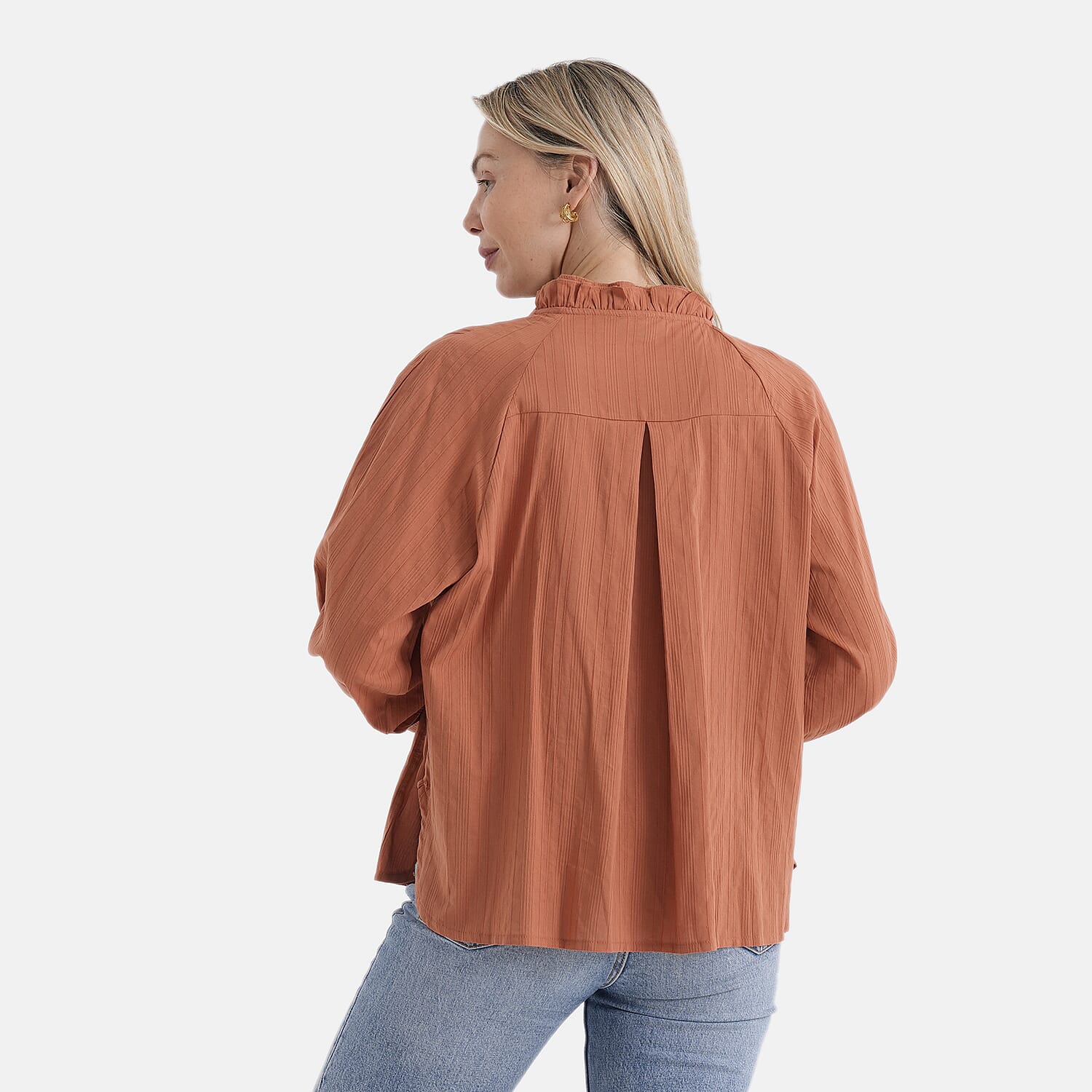 La Marey 100% Cotton Button-Down Ruffle Collar Blouse (Size 16 to 18) - Orange 8413697 3