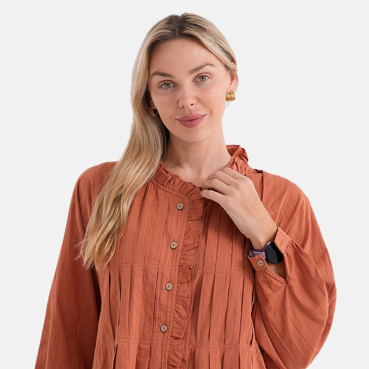 La Marey 100% Cotton Button-Down Ruffle Collar Blouse (Size 16 to 18) - Orange 8413697 6