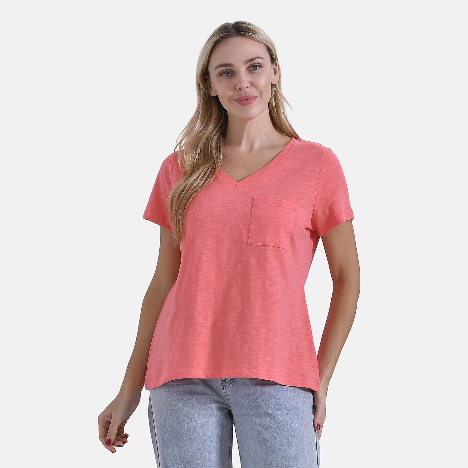 La Marey 100% Cotton V-Neck Casual Top V32527332 0