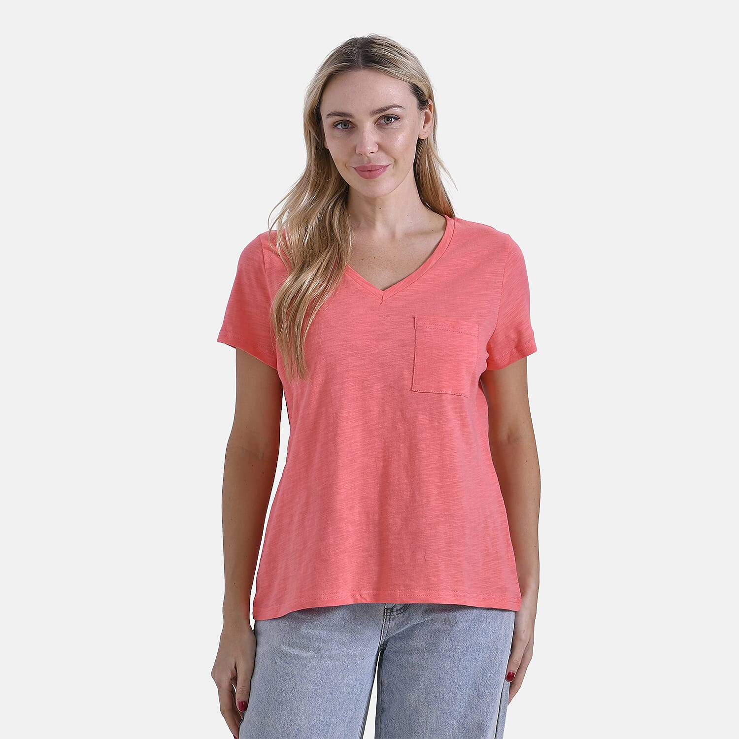 La Marey 100% Cotton V-Neck Casual Top V32527332 4