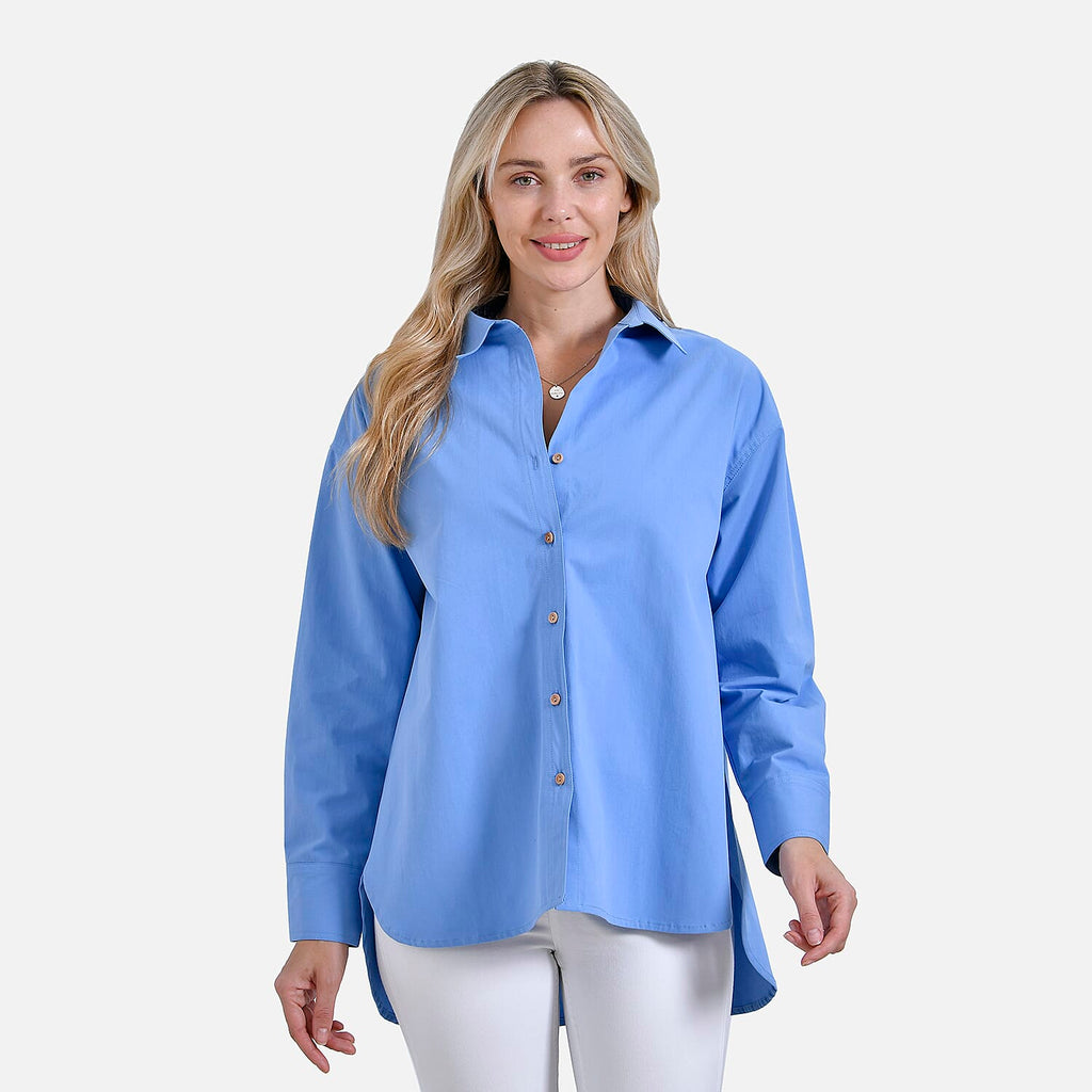 La Marey 100% Cotton Casual Long Sleeve Collared Button-Down Shirt (Size 12 to 14) - Sky Blue