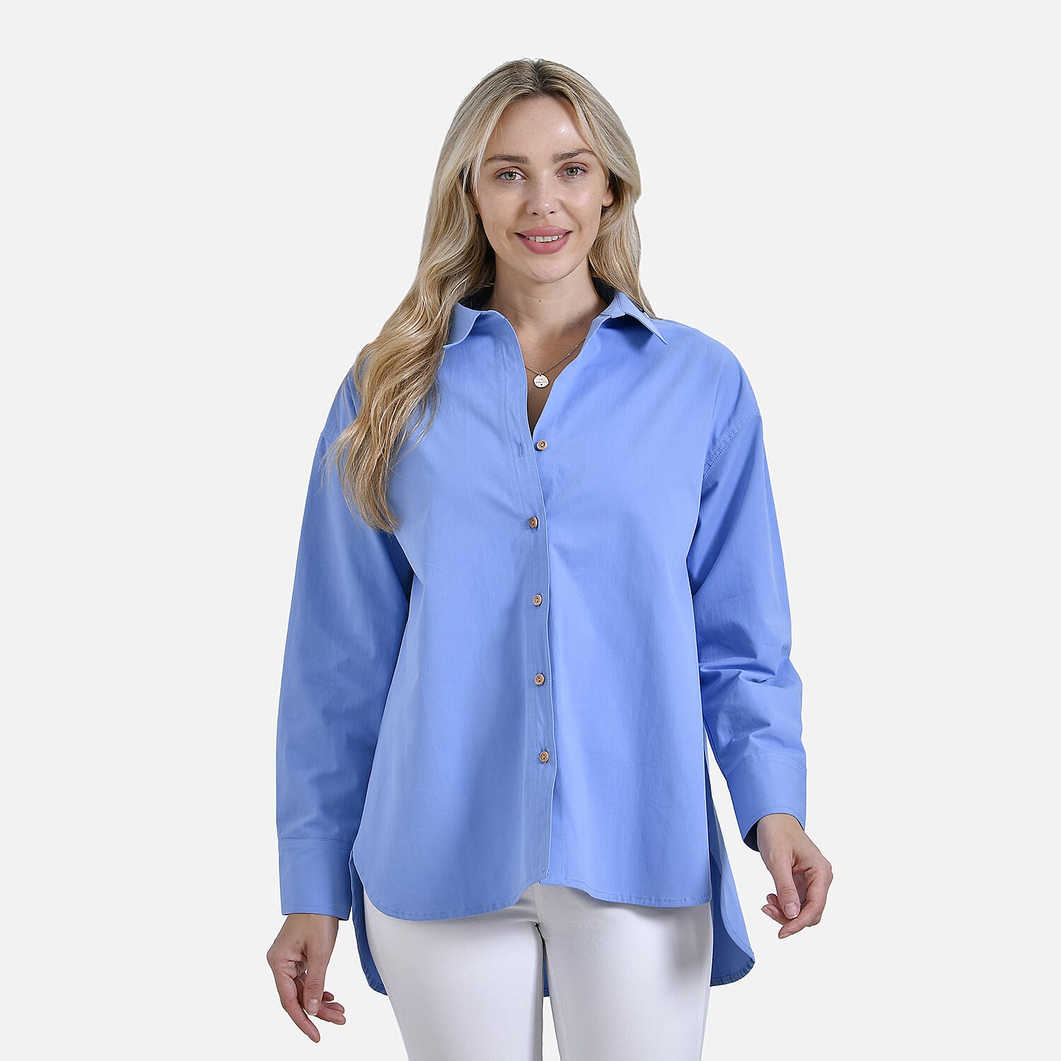 La Marey 100% Cotton Casual Long Sleeve Collared Button-Down Shirt (Size 12 to 14) - Sky Blue 7790527 0