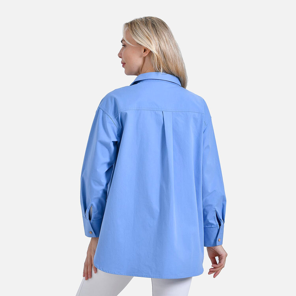La Marey 100% Cotton Casual Long Sleeve Collared Button-Down Shirt (Size 12 to 14) - Sky Blue