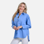La Marey 100% Cotton Casual Long Sleeve Collared Button-Down Shirt (Size 12 to 14) - Sky Blue