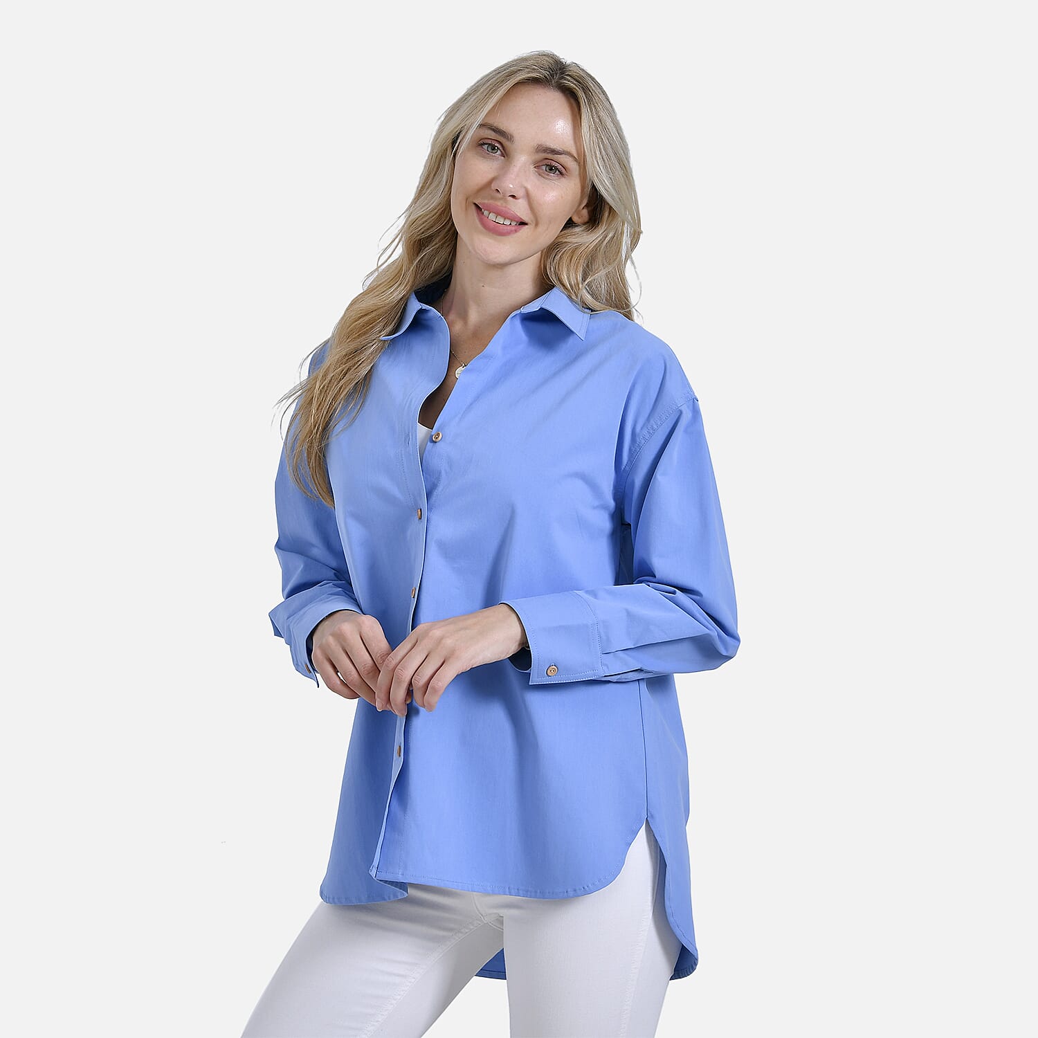 La Marey 100% Cotton Casual Long Sleeve Collared Button-Down Shirt (Size 12 to 14) - Sky Blue 7790527 3
