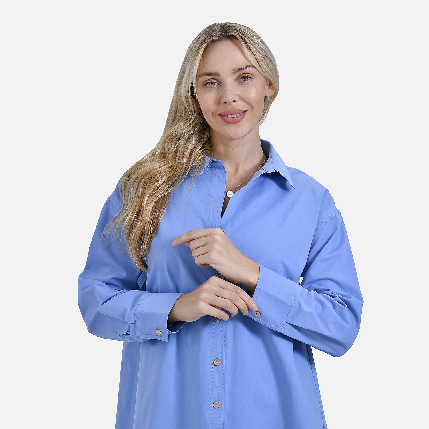 La Marey 100% Cotton Casual Long Sleeve Collared Button-Down Shirt (Size 12 to 14) - Sky Blue 7790527 4