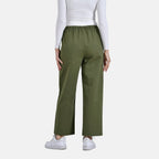 La Marey Relaxed Fit Elastic Waist Wide Leg Cropped Trousers with Drawstring (Size 18) - Olive Green
