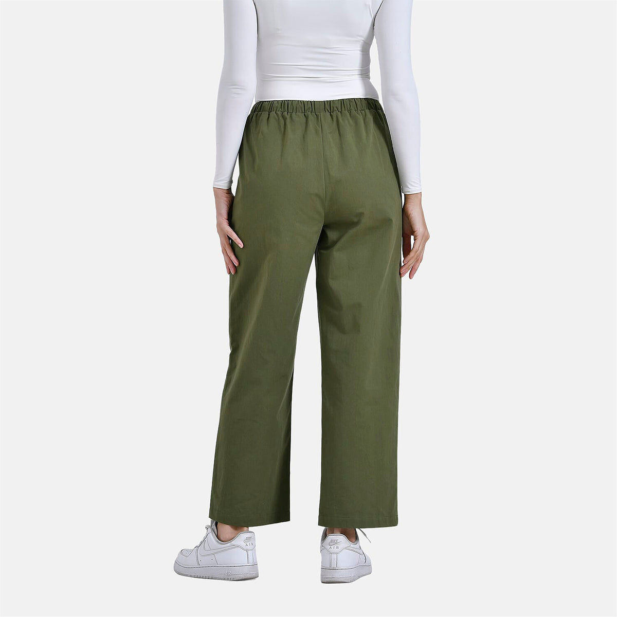 La Marey Relaxed Fit Elastic Waist Wide Leg Cropped Trousers with Drawstring (Size 18) - Olive Green V32701212 2