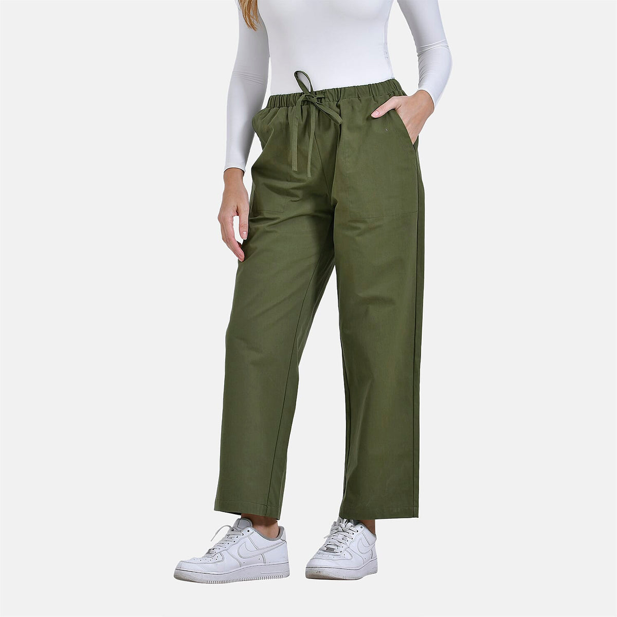 La Marey Relaxed Fit Elastic Waist Wide Leg Cropped Trousers with Drawstring (Size 18) - Olive Green V32701212 3