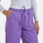 La Marey Relaxed Fit Elastic Waist Wide Leg Cropped Trousers with Drawstring (Size 12) - Purple