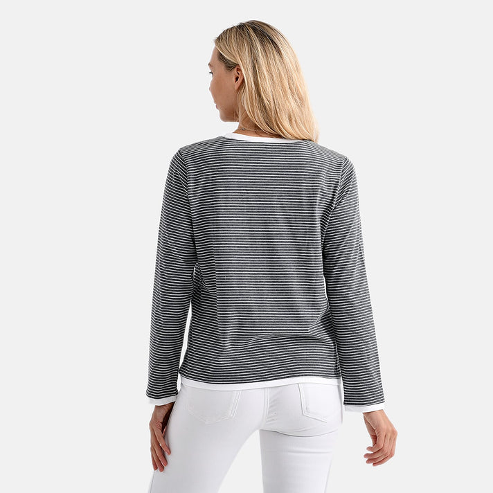 La Marey Classic Crew Neck Striped T-Shirt (Size L) - Grey &amp; White 8179616 2