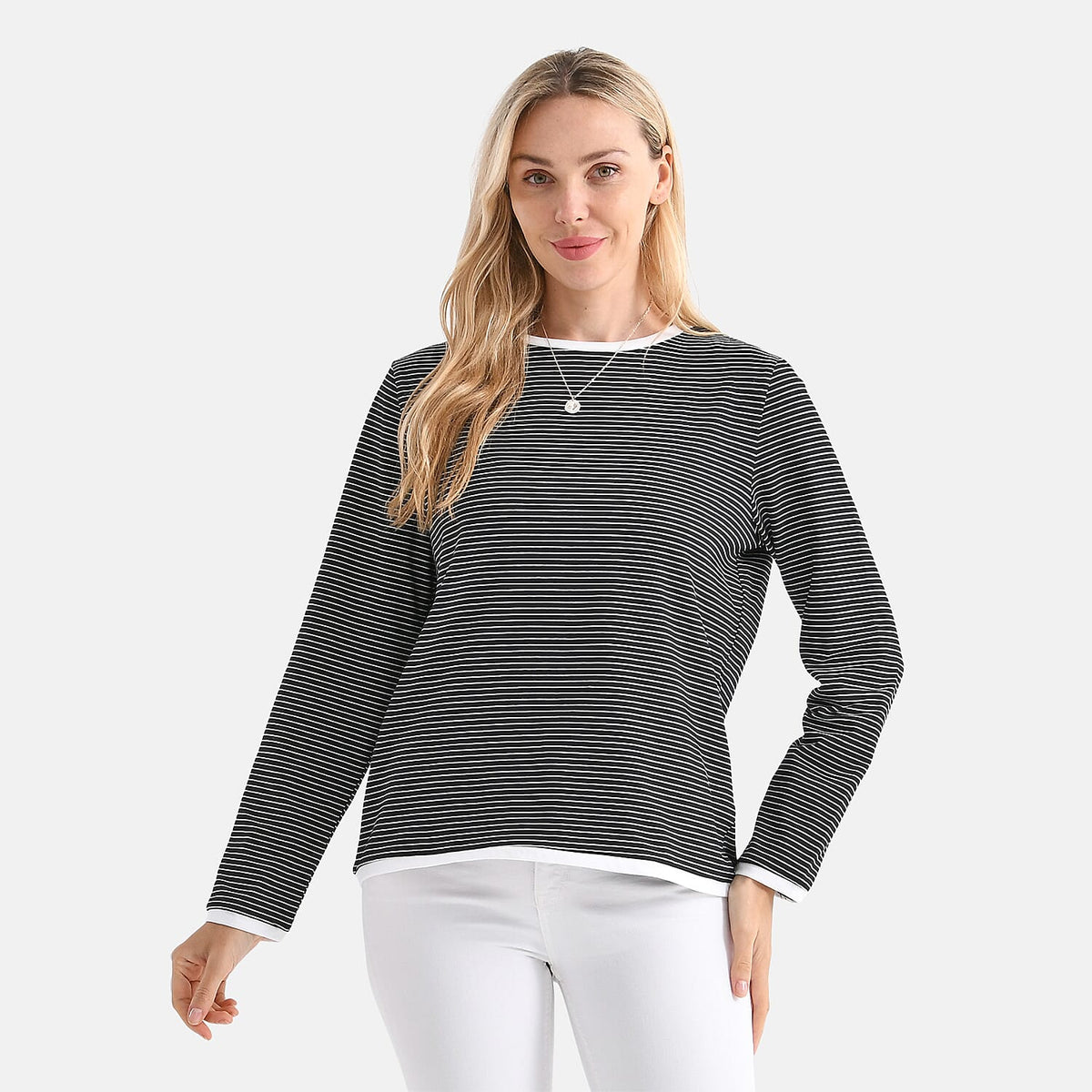 La Marey Cotton Striped Top (Size L, 16-18) - Black &amp; Beige V32555080 0