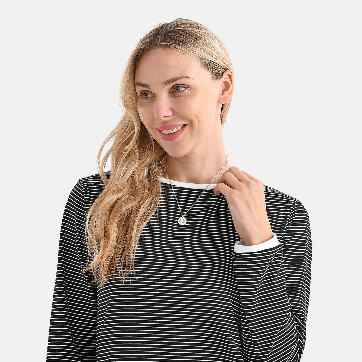 La Marey Cotton Striped Top (Size L, 16-18) - Black &amp; Beige V32555080 5