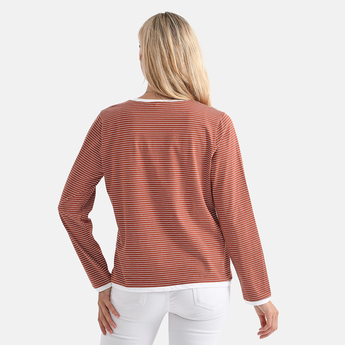 La Marey Cotton Striped Top (Size S) - Terracota &amp; White 8179695 2