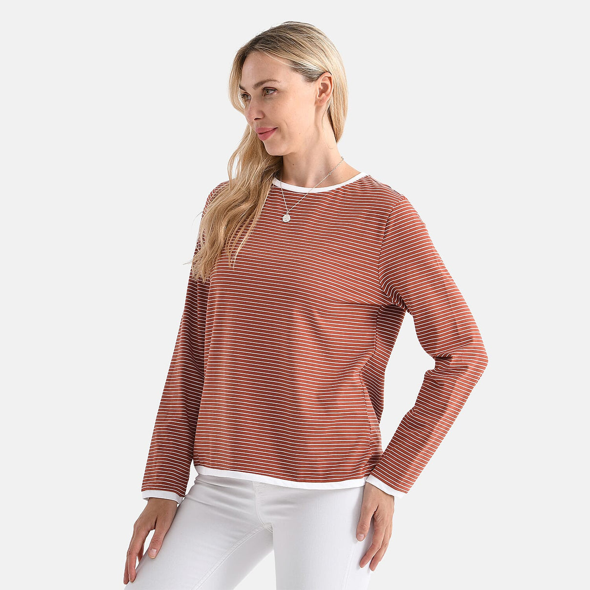 La Marey Cotton Striped Top (Size S) - Terracota &amp; White 8179695 4