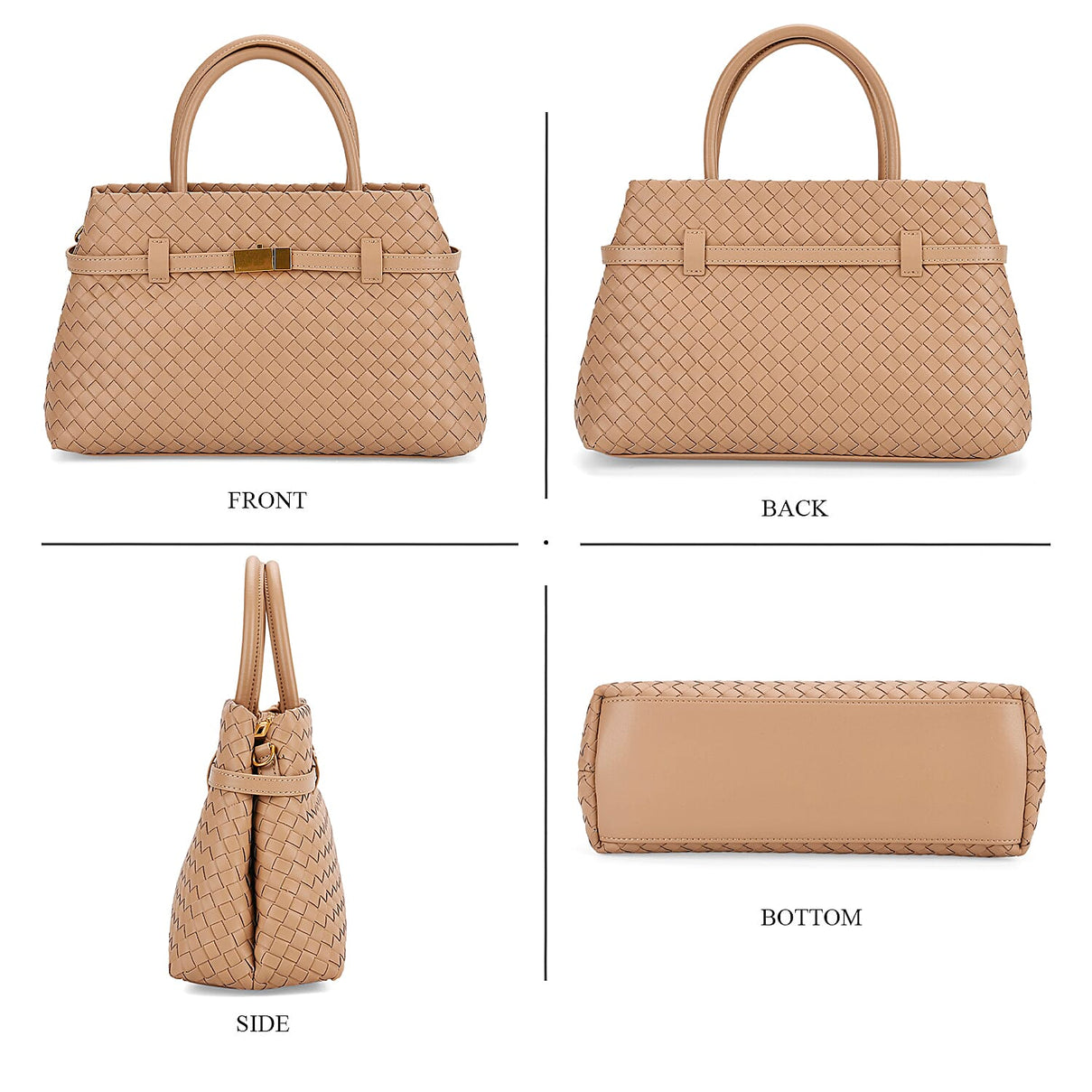Designer Inspired - La Marey Woven Pattern Genuine Leather Crossbody Bag with Top Handle - Beige 8163184 4