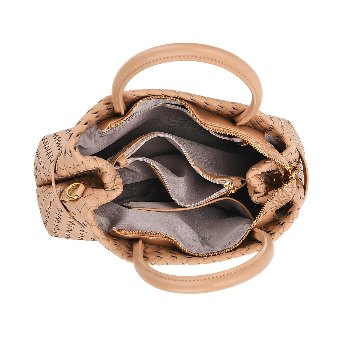 Designer Inspired - La Marey Woven Pattern Genuine Leather Crossbody Bag with Top Handle - Beige 8163184 5