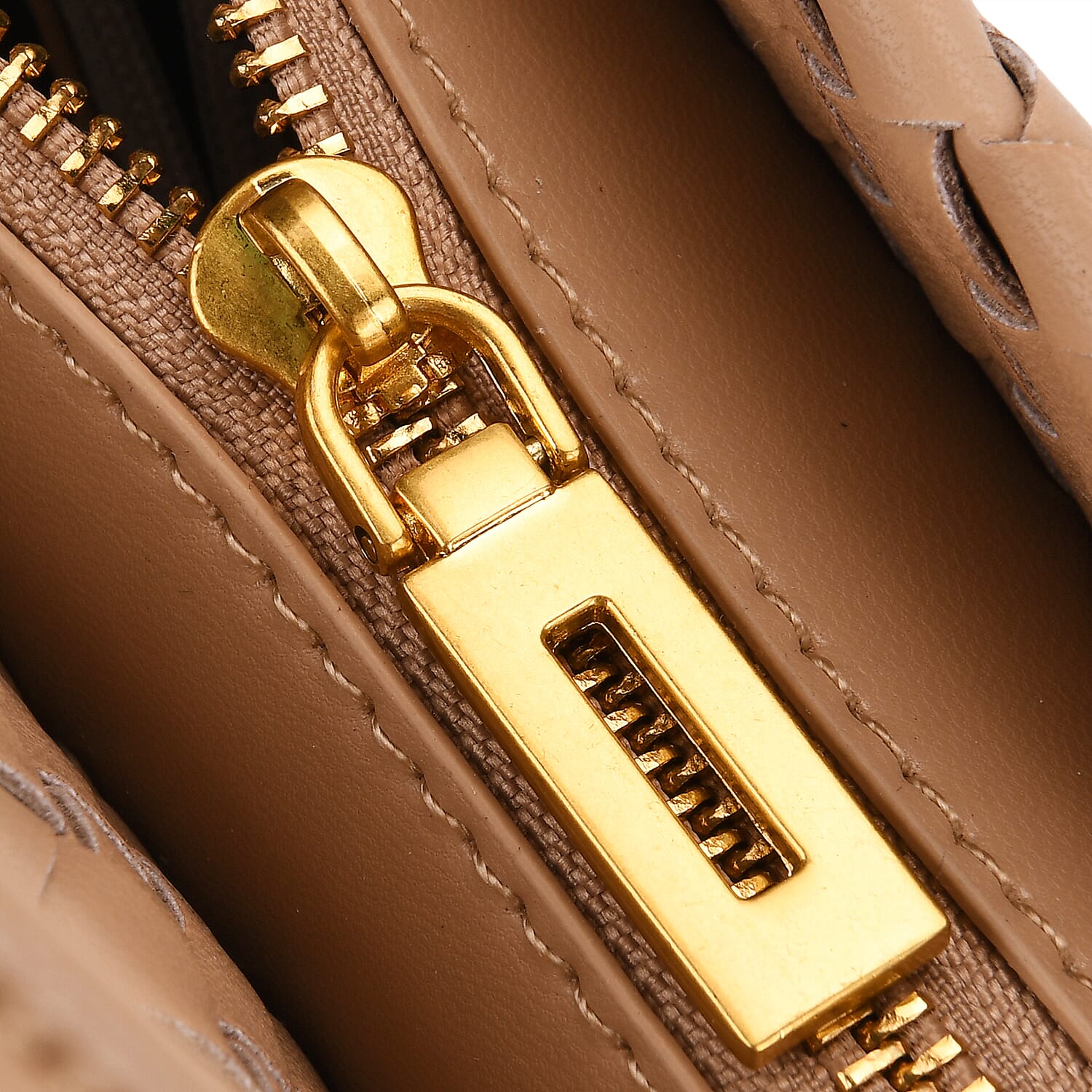 Designer Inspired - La Marey Woven Pattern Genuine Leather Crossbody Bag with Top Handle - Beige 8163184 6