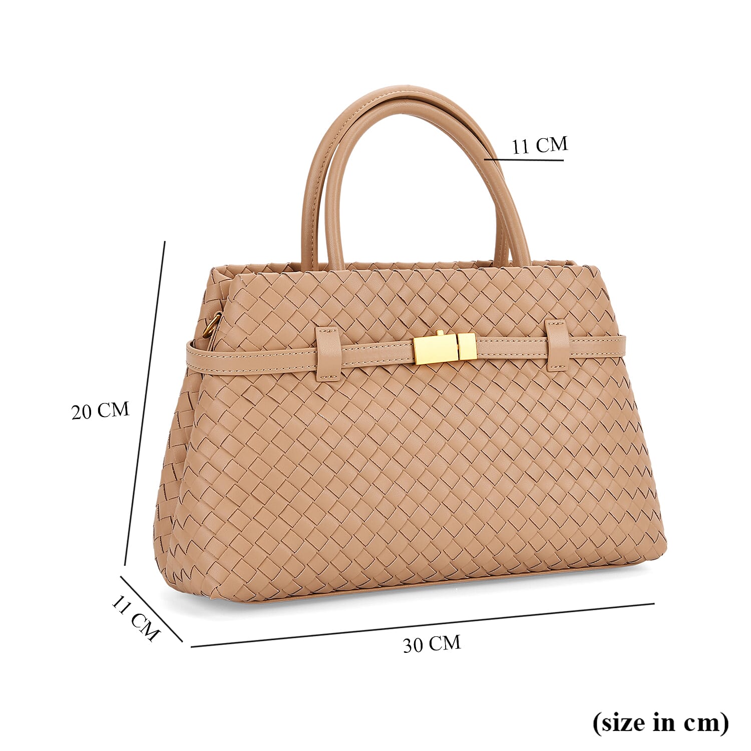 Designer Inspired - La Marey Woven Pattern Genuine Leather Crossbody Bag with Top Handle - Beige 8163184 7