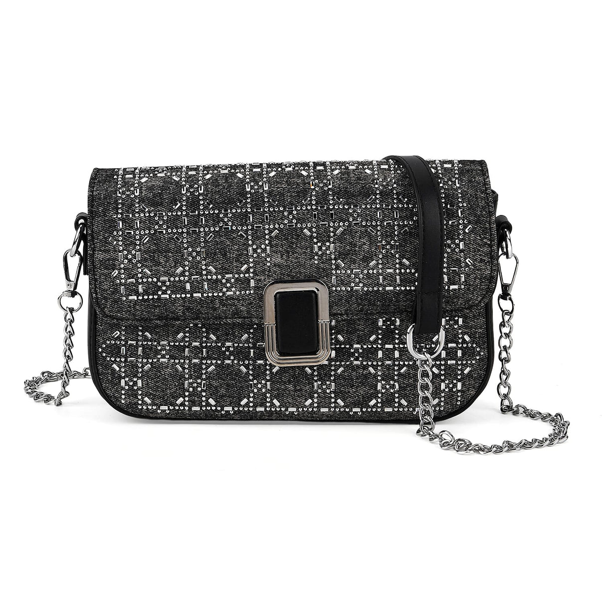 LA MAREY Designer Sling Handbag with Elegant Silver-Tone Chain Strap - Black V32523934 0