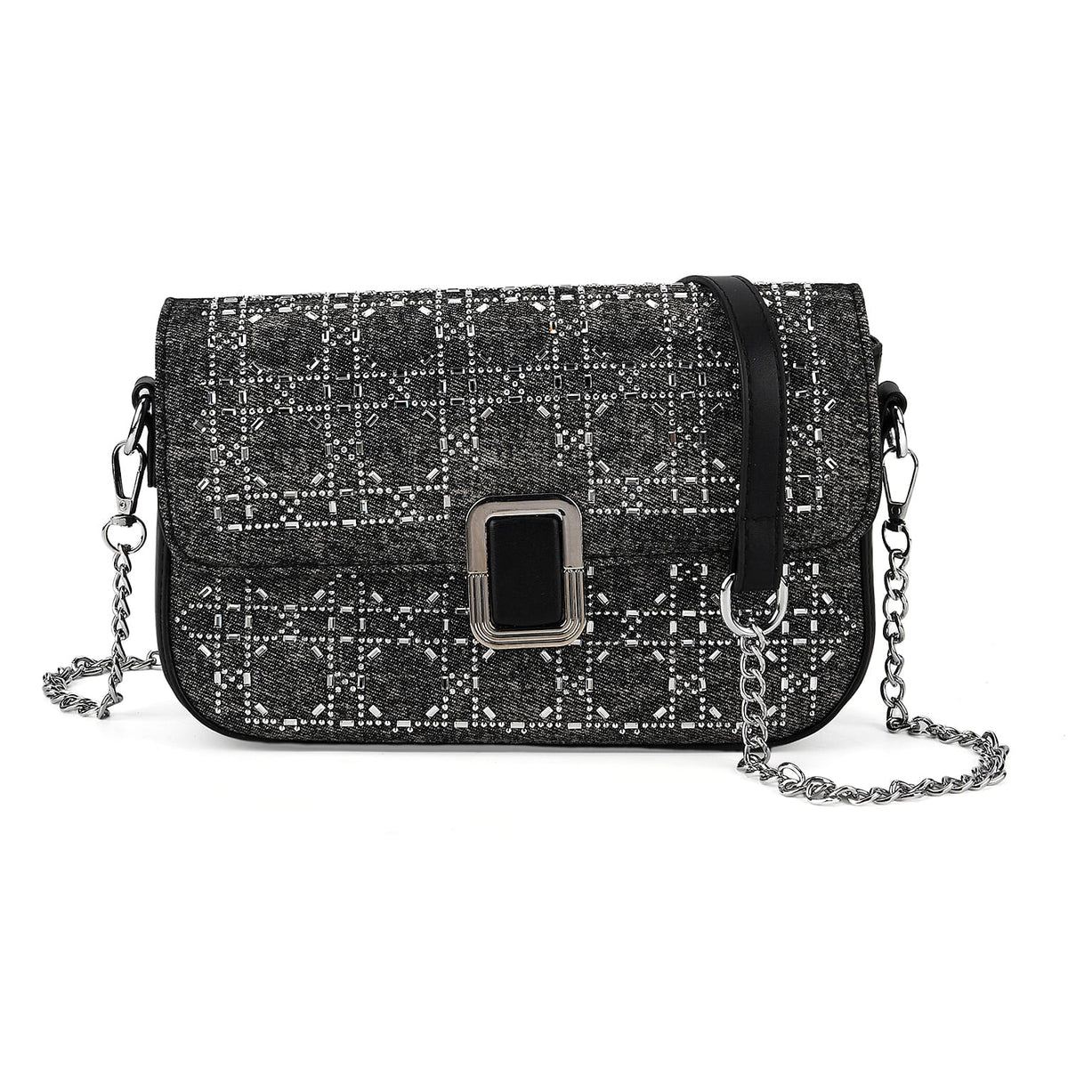 LA MAREY Designer Sling Handbag with Elegant Silver-Tone Chain Strap - Black V32523934 0