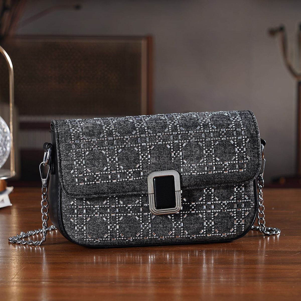 LA MAREY Designer Sling Handbag with Elegant Silver-Tone Chain Strap - Black V32523934 2
