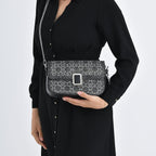 LA MAREY Designer Sling Handbag with Elegant Silver-Tone Chain Strap - Black
