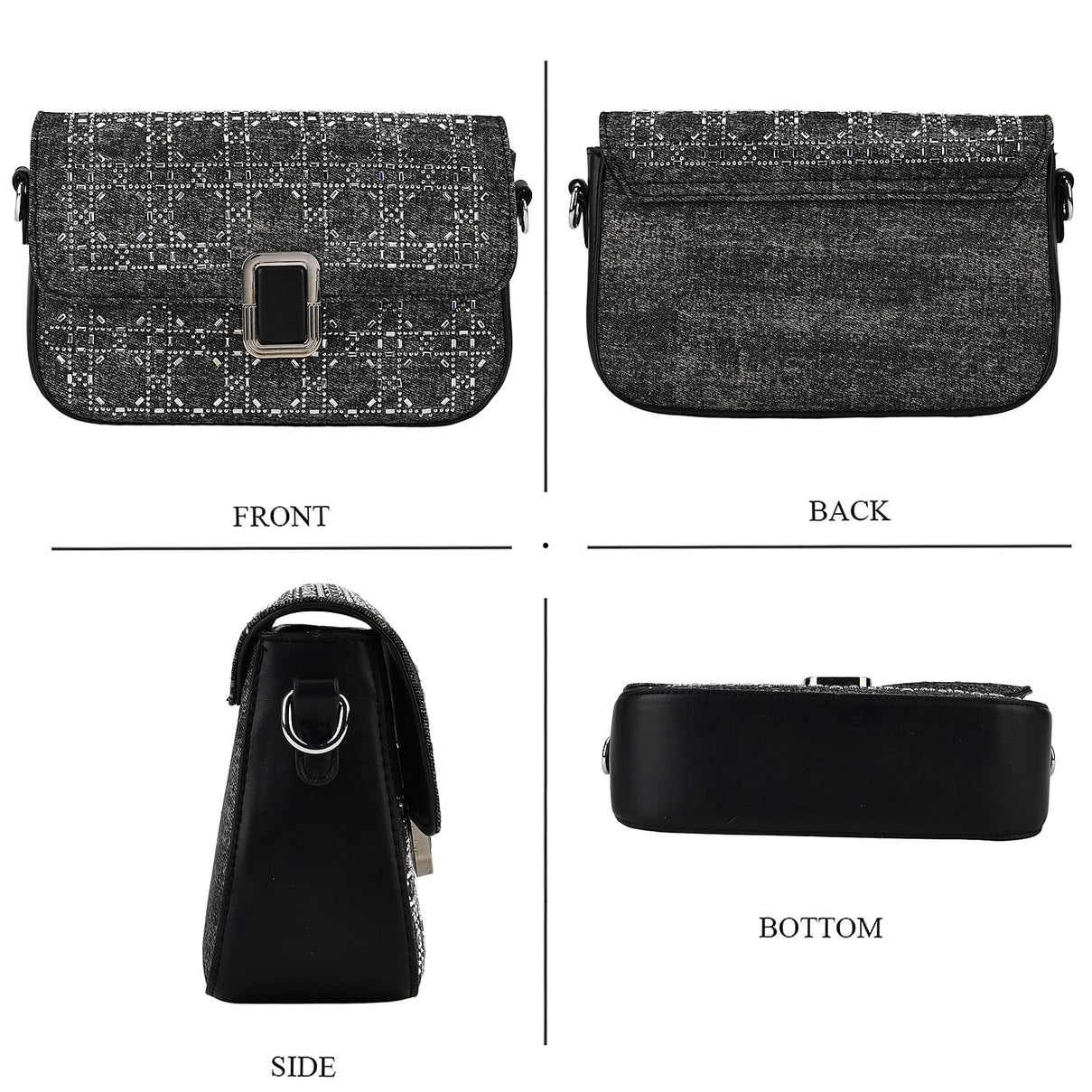 LA MAREY Designer Sling Handbag with Elegant Silver-Tone Chain Strap - Black V32523934 5