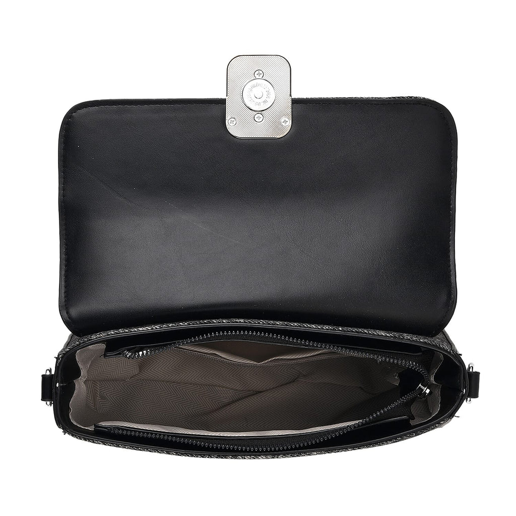 LA MAREY Designer Sling Handbag with Elegant Silver-Tone Chain Strap - Black
