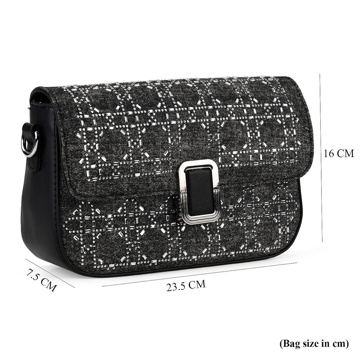 LA MAREY Designer Sling Handbag with Elegant Silver-Tone Chain Strap - Black V32523934 7