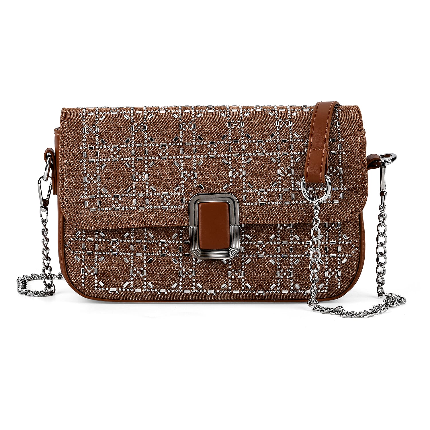 LA MAREY Designer Sling Handbag with Elegant Silver-Tone Chain Strap - Brown V32525016 0