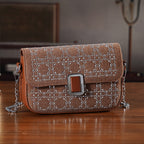 LA MAREY Designer Sling Handbag with Elegant Silver-Tone Chain Strap - Brown