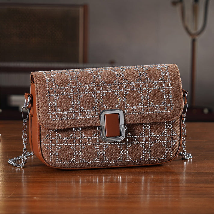 LA MAREY Designer Sling Handbag with Elegant Silver-Tone Chain Strap - Khaki 8447200 2