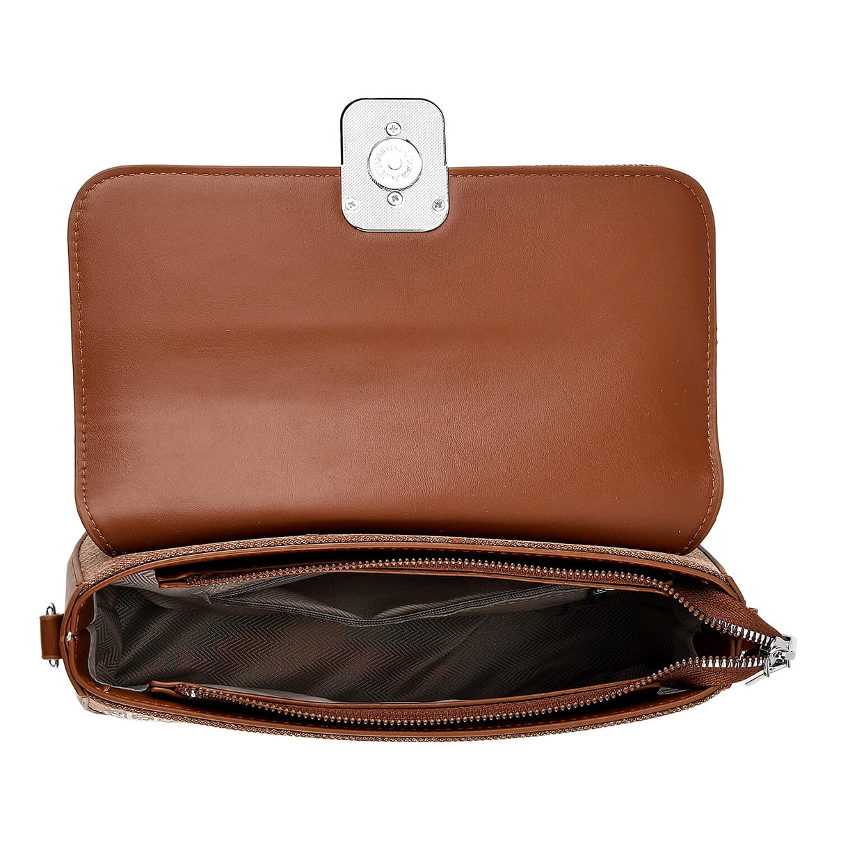 LA MAREY Designer Sling Handbag with Elegant Silver-Tone Chain Strap - Brown V32525016 6