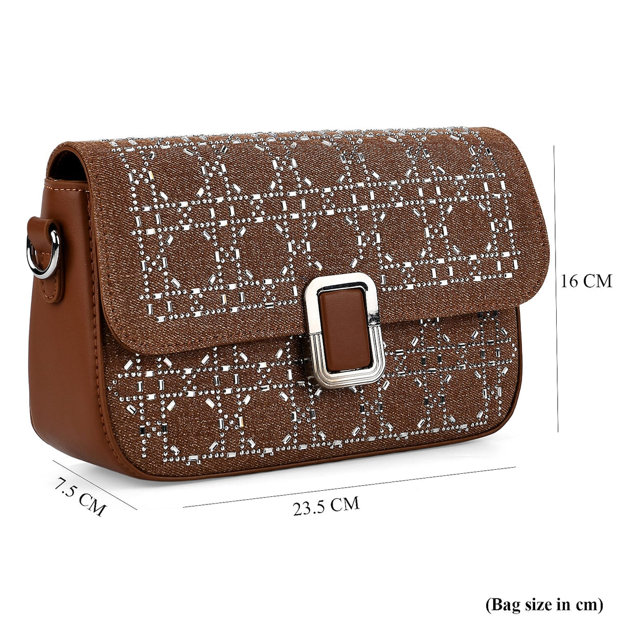 LA MAREY Designer Sling Handbag with Elegant Silver-Tone Chain Strap - Brown V32525016 7