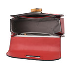 La Marey Snakeskin Embossed Genuine Leather Mini  Satchel Bag with Bamboo Handle - Red